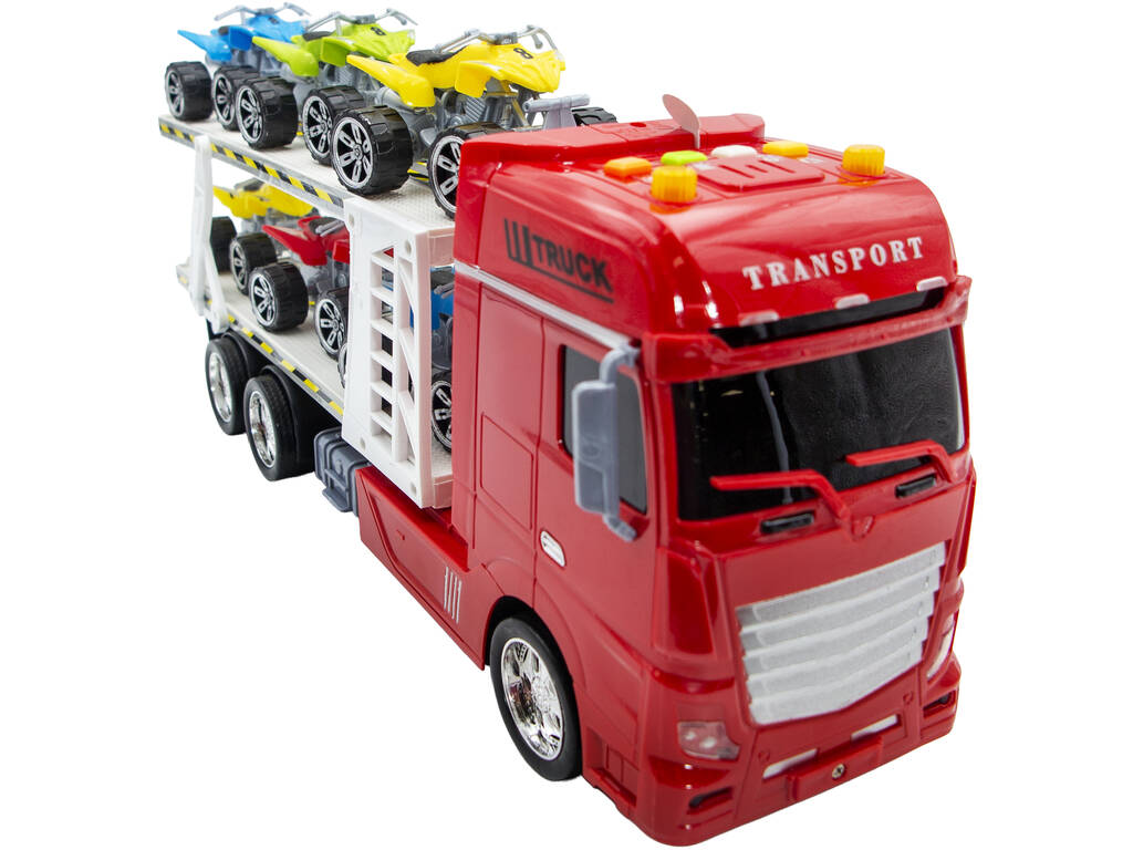 Camion Rouge à Friction avec Remorque et 6 Quads