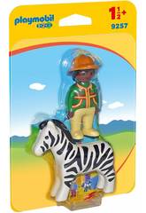  Playmobil 1,2,3 Soigneur avec Zèbre 9257