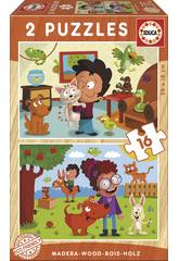 Puzzle Madeira 2x16 Animais de Estimação Educa 17618