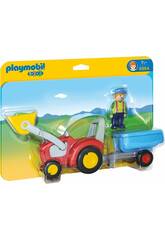 Playmobil 1,2,3 Trattore con Benna e Rimorchio
