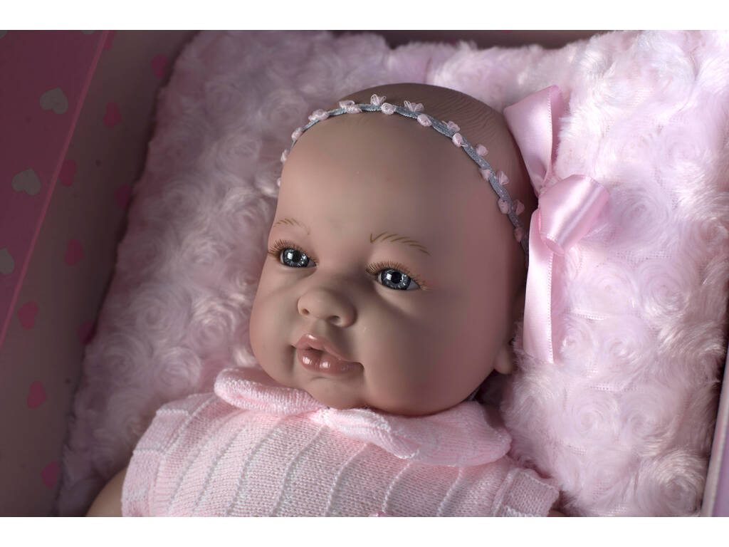 Boneca Sara Recém Nascida 50 cm. Vestido Rosa e Almofada Berbesa 5206