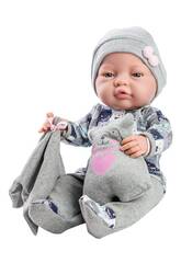 Baby Puppe 45 cm. Oberteil grau und Bärchen Paola Reina 5182