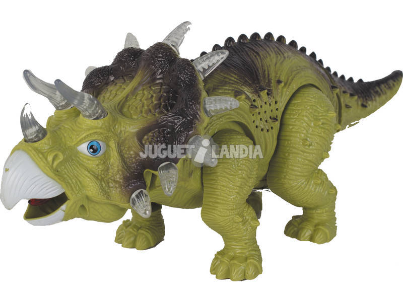 Dinossauro Triceratops andador com luz e sons de 36 cm.
