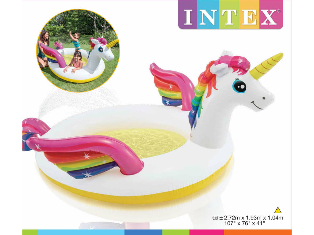 Piscina Hinchable Infantil Unicornio con Pulverizador 272x193x104 cm. Intex 57441