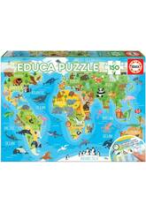 Puzzle 150 Mappa Mondo Animali Educa 18115