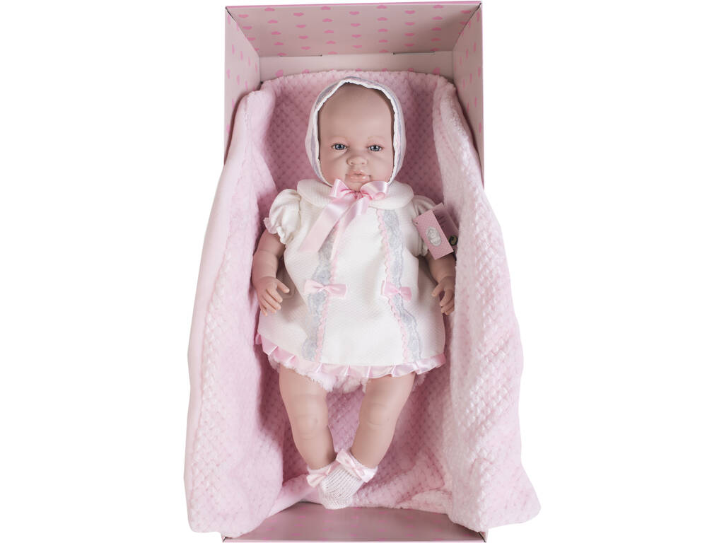neugeborene Sara Puppe Nacida 50 cm. Rosa Kleid und Deckchen Berbesa 5209