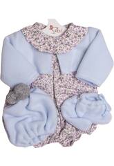 Robe Poupée 46 cm. Fleurs Grises Veste Céleste Asivil 3183471