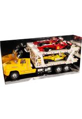 Camion Porte-voitures Jaune avec 2 Formule 1