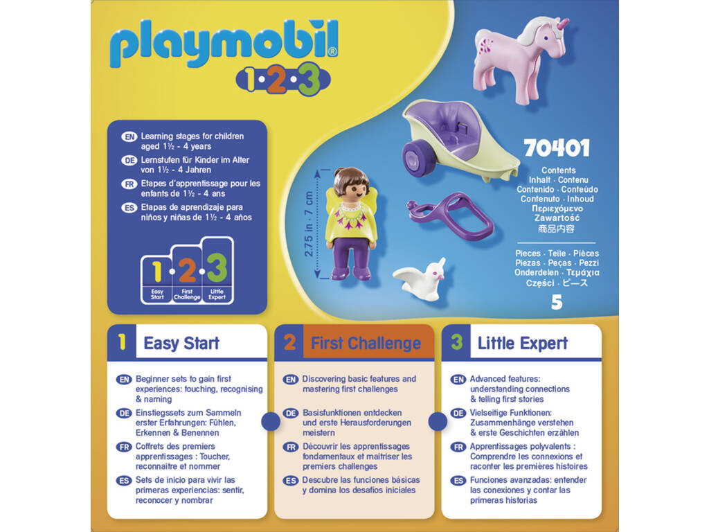 Playmobil 1.2.3 Voiture Licorne avec Fée 70401