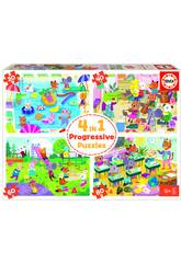 Puzzle progressivi 4 in 1 20-40-60-80 Un giorno a scuola Educa 18904