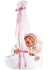 Bambola Mimi Sorrisi Culla Cicogna Rosa 42 cm. Llorens 74006
