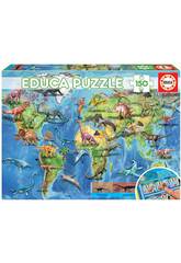 Puzzle 150 Dinosaurier Welt-Karte Educa 18997