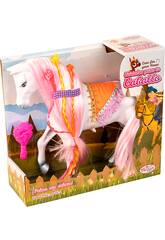 Cheval 29 cm. Blanc avec cheveux longs et brosse