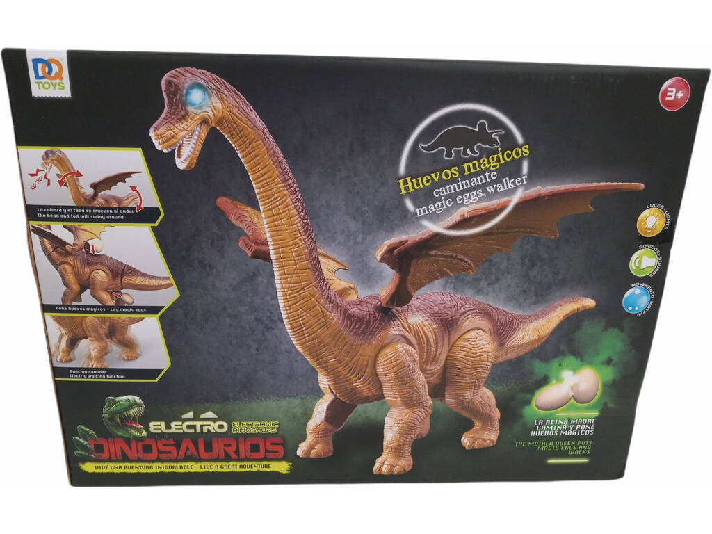 Dinosauro verde Camminatore con luce, suoni e 3 uova