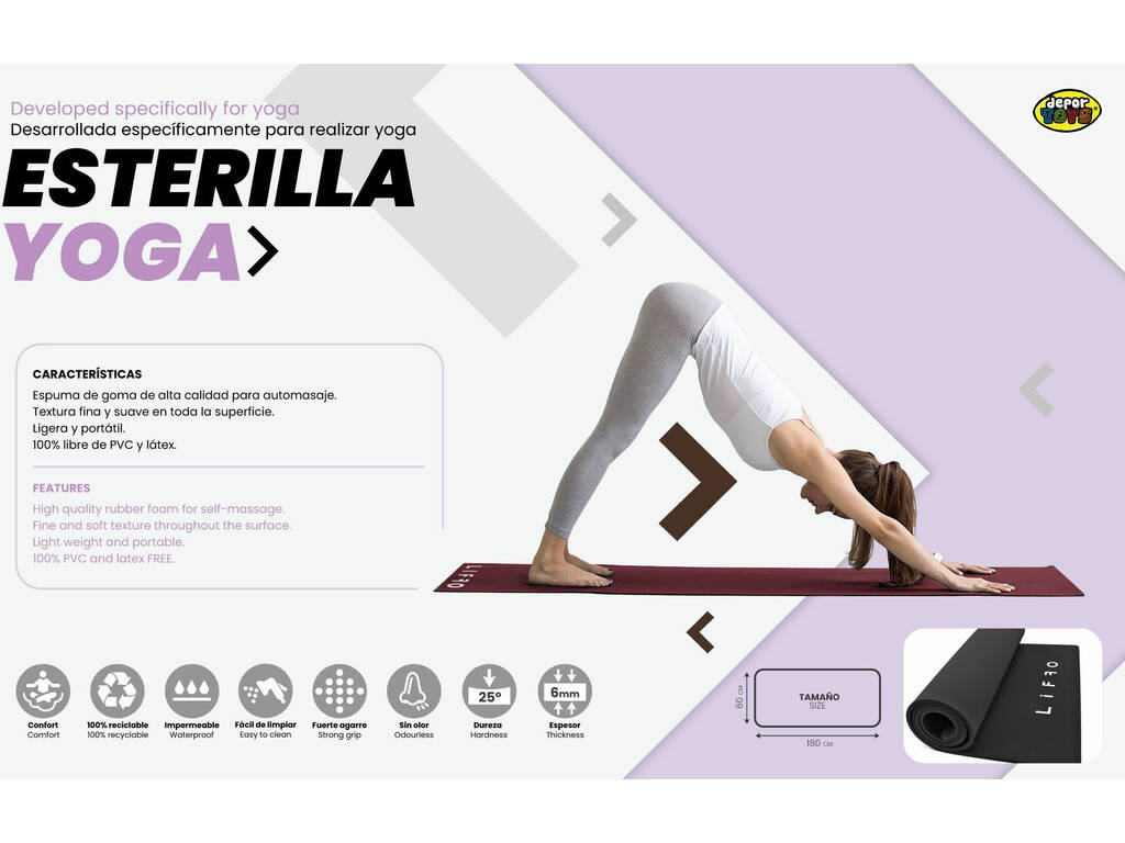 Tapis de yoga violet 600x1800x6 mm. Dureté 25°.