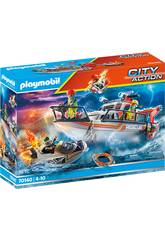 Playmobil Sea Rescue Sea Rescue Operation Fire Fighting With Rescue Yacht 70140