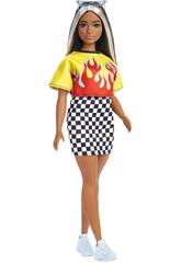 Barbie Fashionista Top mit Flammen und kariertem Rock Mattel HBV13