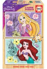 Quebra-cabeça Madeira 2x25 Disney Princess (Rapunzel + Ariel) Educa 19288