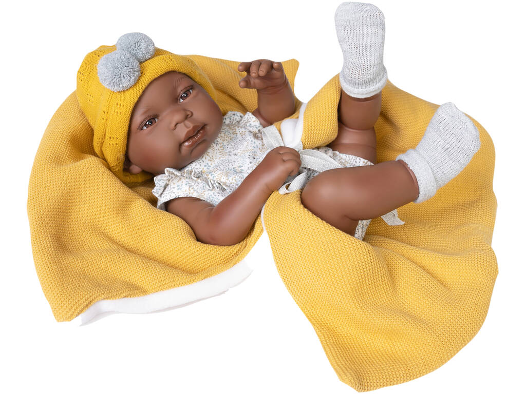 Mulatto neugeborene Puppe mit Decke 42 cm. Antonio Juan 50287