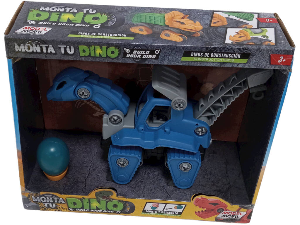 Bau dein Dino-blaues und graues Kranfahrzeug mit Werkzeug