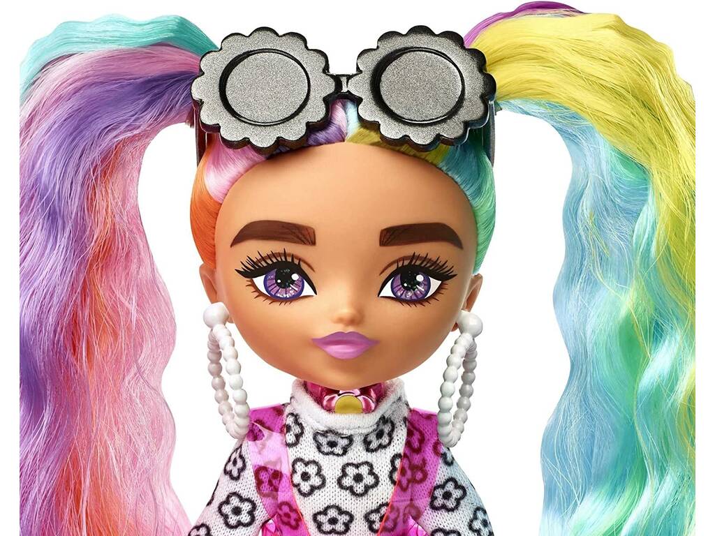 Barbie Extra Mini Doll Dress Daisies and Rainbow Ponytails Mattel HHF82