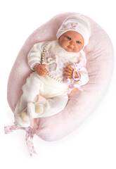 Bambola Reborn con movimento reale, pigiama beige e cuscino da allattamento Berjuan 18209