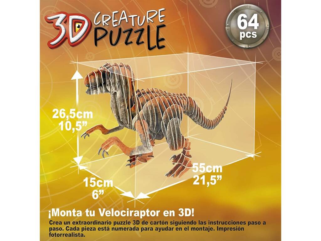 Spiel Puzzle 3D Creature Velociraptor von Educa 19382