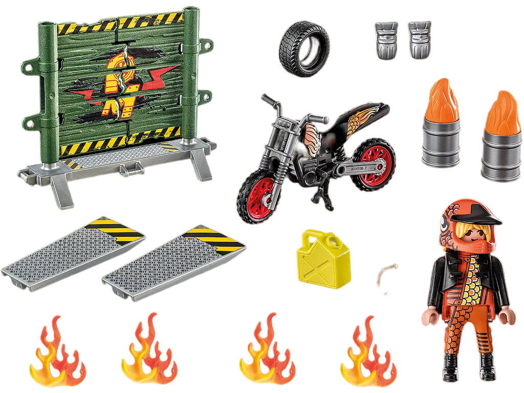 Playmobil Starter Pack Stunt Show Motorbike with Wall of Fire 71256