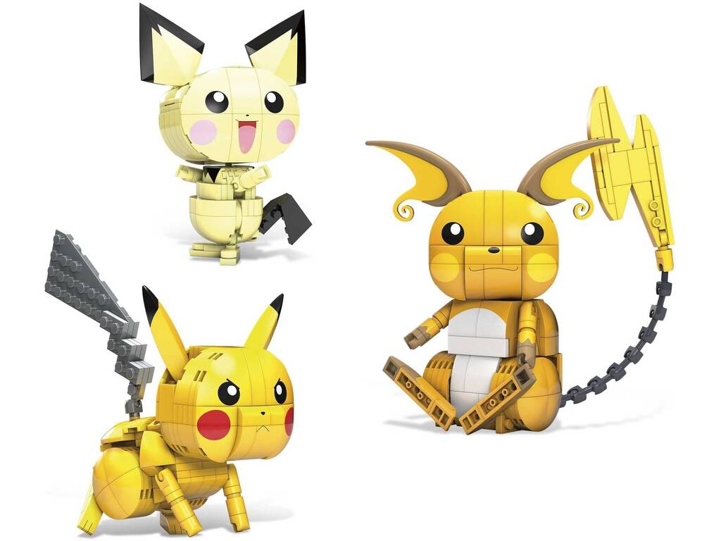 Pokémon Mega Construx Figuras Pichu, Pikachu y Raichu Mattel GYH06