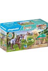 Playmobil Horses of Waterfall Drei Pferde mit Sthlen 71356