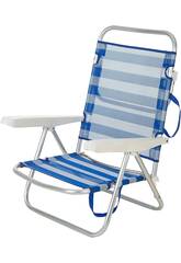 Silla de Playa Baja Plegable de Aluminio Color Azul y Blanca a Rayas Aremar 70536