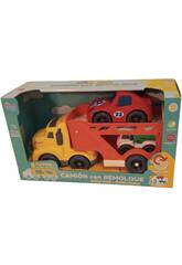 Kinder-Truck 32 cm gelb mit Anhänger mit Auto 14,5 cm und LKW 10,5 cm