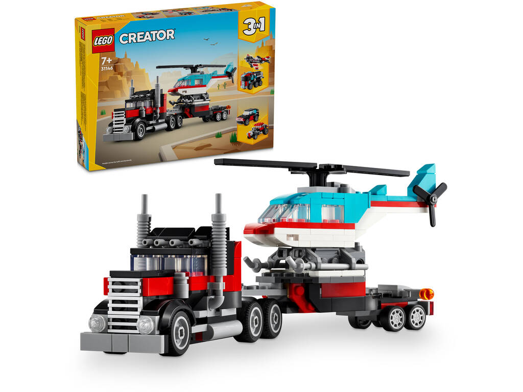 Lego Creator 3 en 1 Camion plate-forme avec hélicoptère 31146