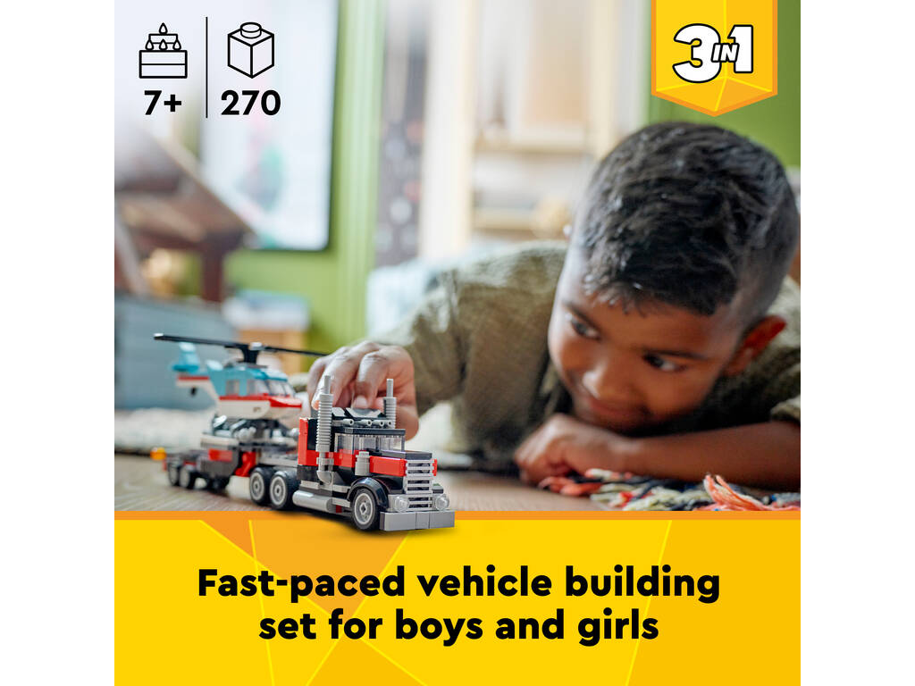 Lego Creator 3 em 1 Caminhão Plataforma com Helicóptero 31146