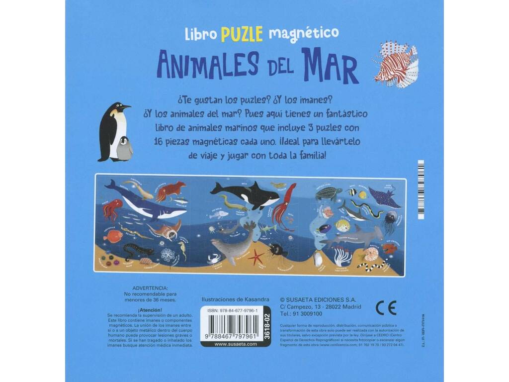 Livre de puzzles magnétiques sur les animaux de la mer avec 3 puzzles de 16 pièces