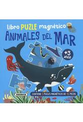 Libro Puzzle magnetico Animali marini con 3 puzzle da 16 pezzi