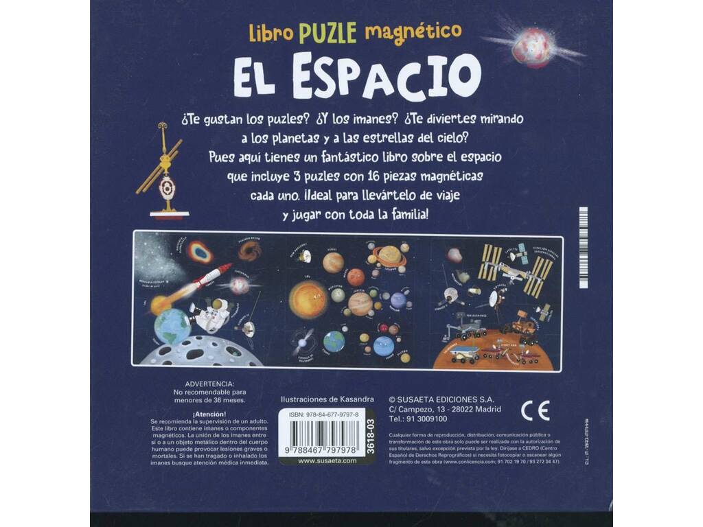 Livre puzzle magnétique L'espace avec 3 puzzles de 16 pièces
