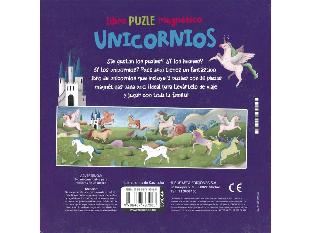 Livre de puzzles magnétiques Licornes avec 3 puzzles de 16 pièces