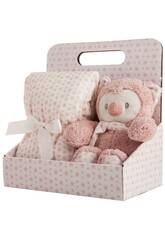 Ensemble pour petits enfants hibou en peluche 25 cm et couverture rose par Estellas Creaciones Llopis 25529