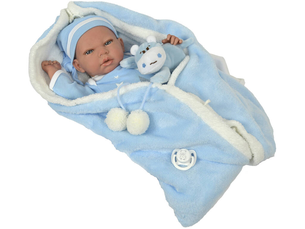 Bambola Bebè Reborn Carlos 40 cm. con coperta e peluche Arias 98036