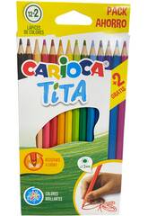 Carioca Tita Pack 12+2 crayons de couleur brillants