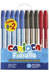 Pack di 10 penne Fiorella a sfera da 1,0 mm Carioca 43367