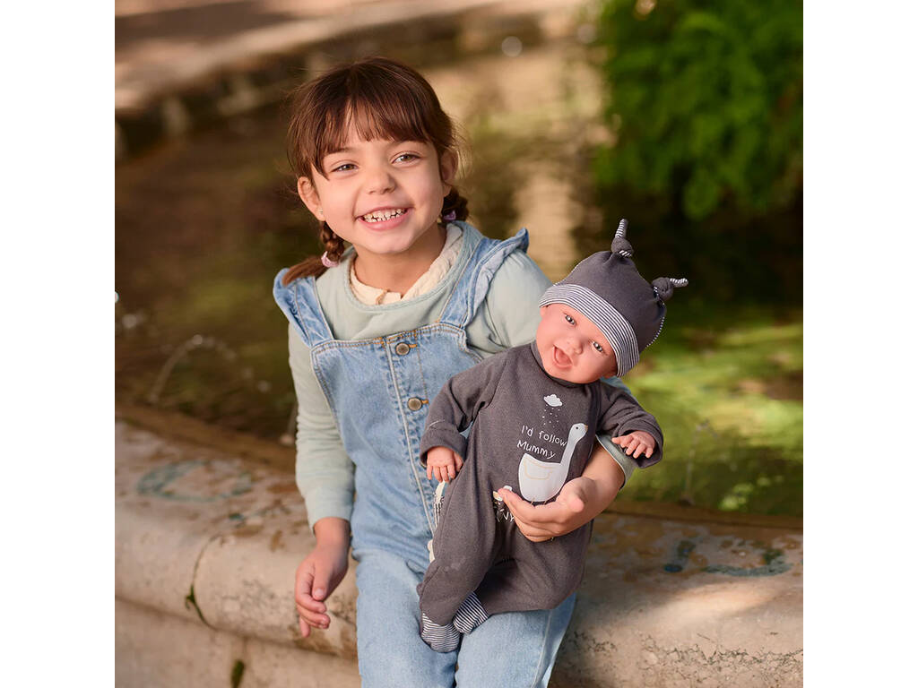 Muñeco Bebé Recién Nacido Mimo Sonrisas Pijama Gris de 42 cm. Llorens 74107