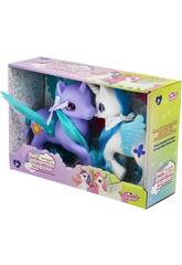 Unicorni magici duo figure bianche e viola con accessori.