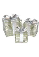 Set 3 Regalos Navideos Oro Decorativos Metal con Luz