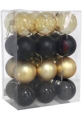 Set de 24 Bolas de Navidad de 6 cm con Diseo Oro y Negro