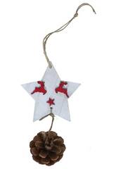 Estrela de Madeira com Pinha de Natal Pendurada de 20 cm