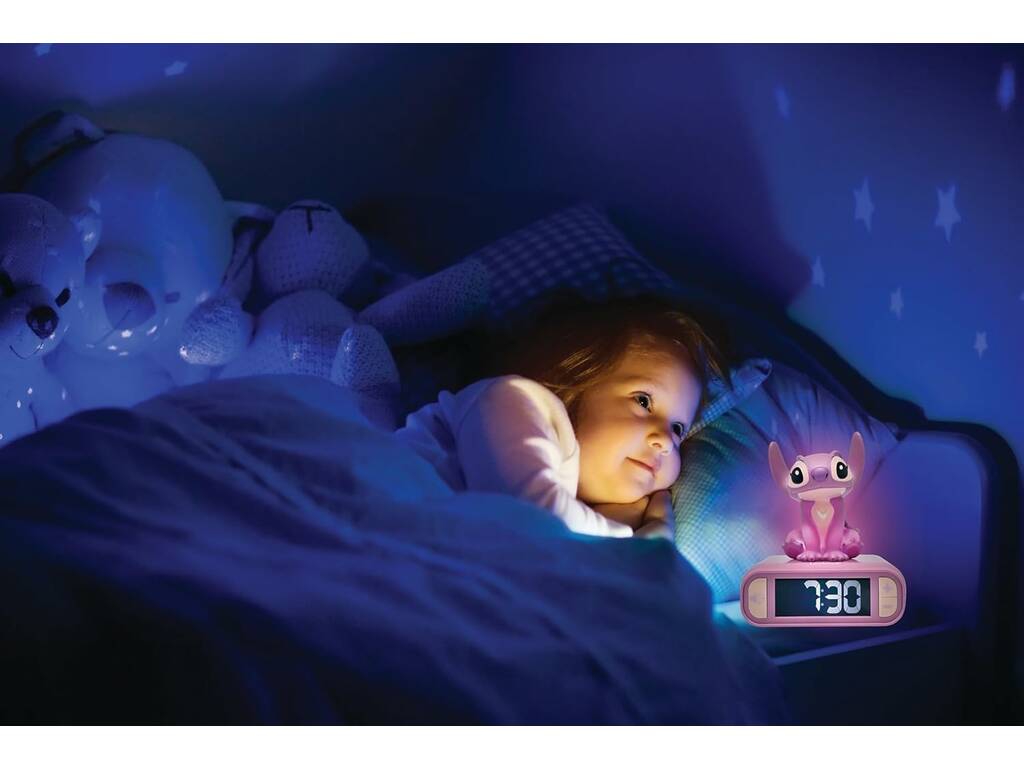 Réveil Ange Disney Stitch 3D avec veilleuse et mélodies