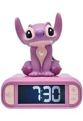 Disney Stitch Relgio Despertador Angel 3D com Luz Noturna e Melodias