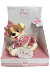 Poupée chien blanc et beige de 23 cm avec nœud rose